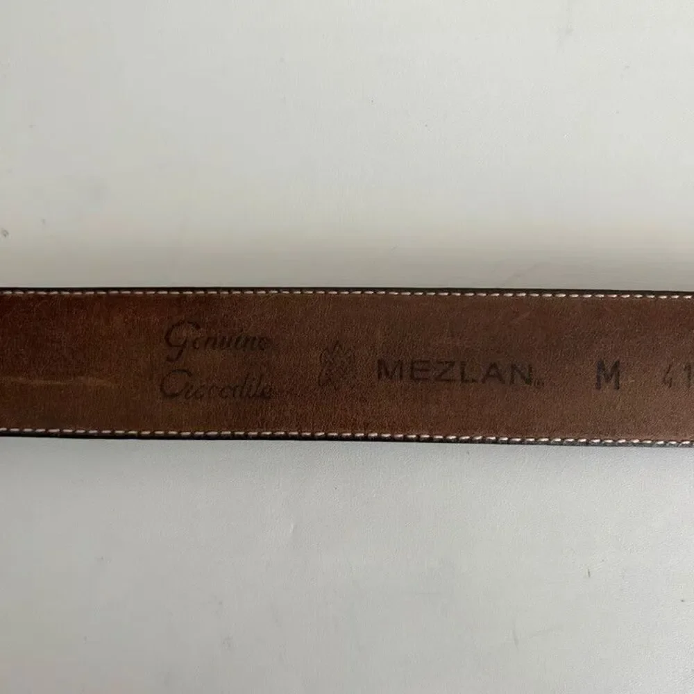 Mezlan Genuine Crocodile Belt Mens Size 38 Dark Brown Exotic Skin Made in Spain